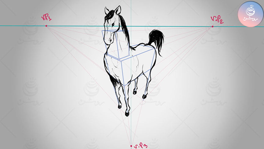 طراحی اسب در پرسپکتیو سه نقطه ای