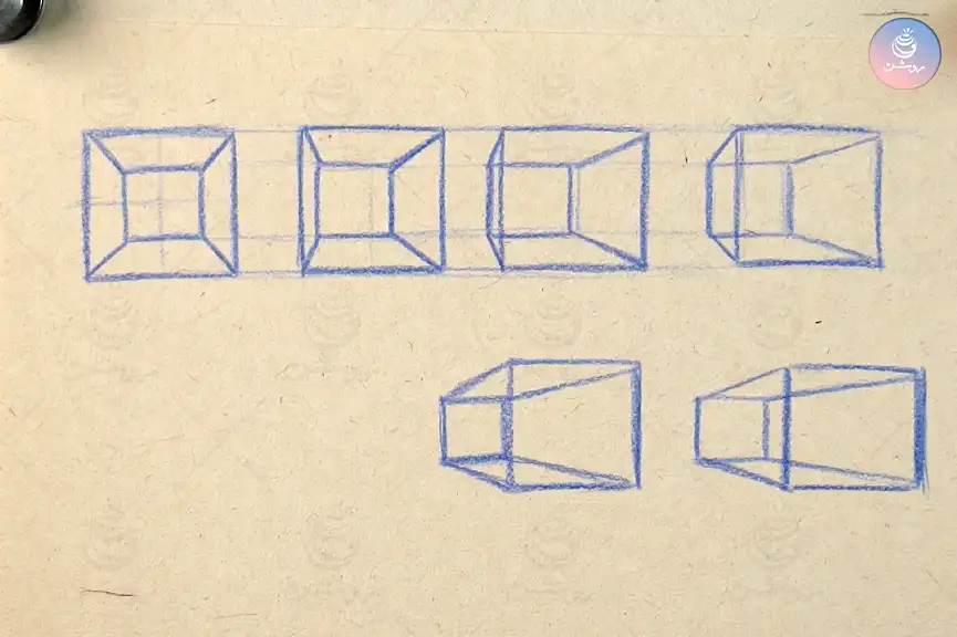 طراحی مکعب در پرسپکتیو یک نقطه‌ای
