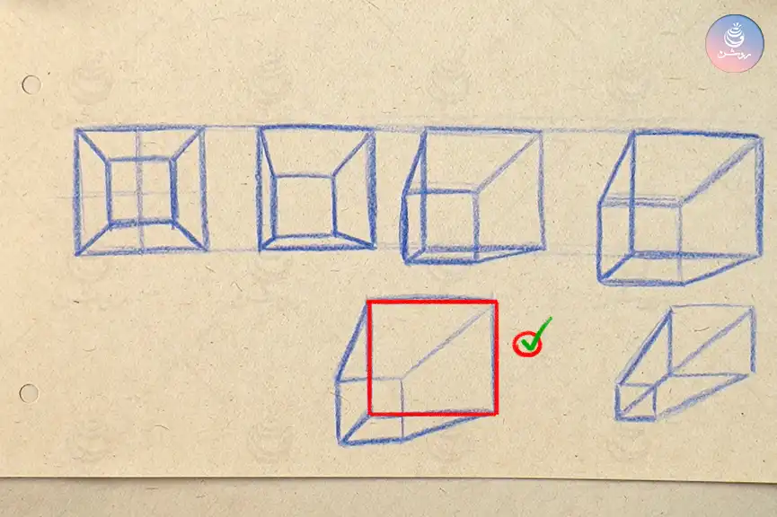 طراحی مکعب در پرسپکتیو یک نقطه‌ای