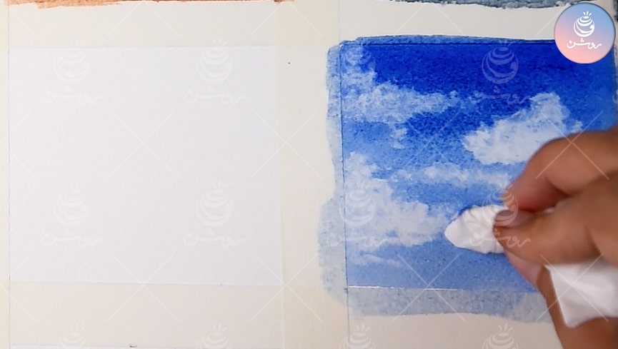 نحوه نقاشی ابر با دستمال کاغذی