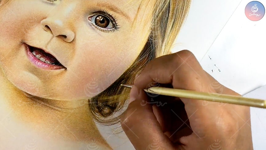 استفاده از گواش سفید در نقاشی مداد رنگی چهره