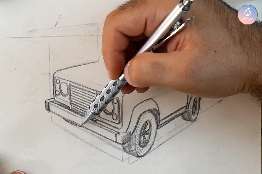 آموزش طراحی ماشین در پرسپکتیو دو نقطه‌ای