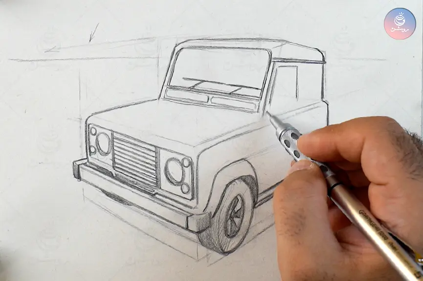 آموزش طراحی ماشین در پرسپکتیو دو نقطه‌ای