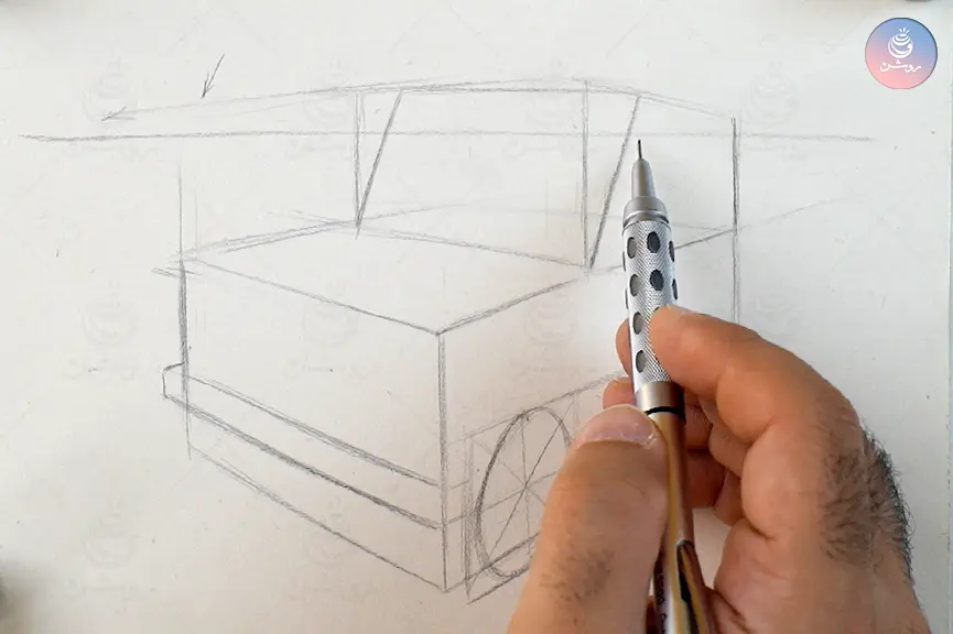 آموزش طراحی ماشین در پرسپکتیو دو نقطه‌ای