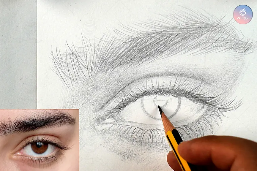 طراحی چشم از روی عکس با مداد