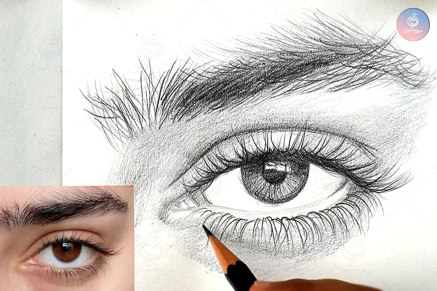 طراحی چشم از روی عکس با مداد
