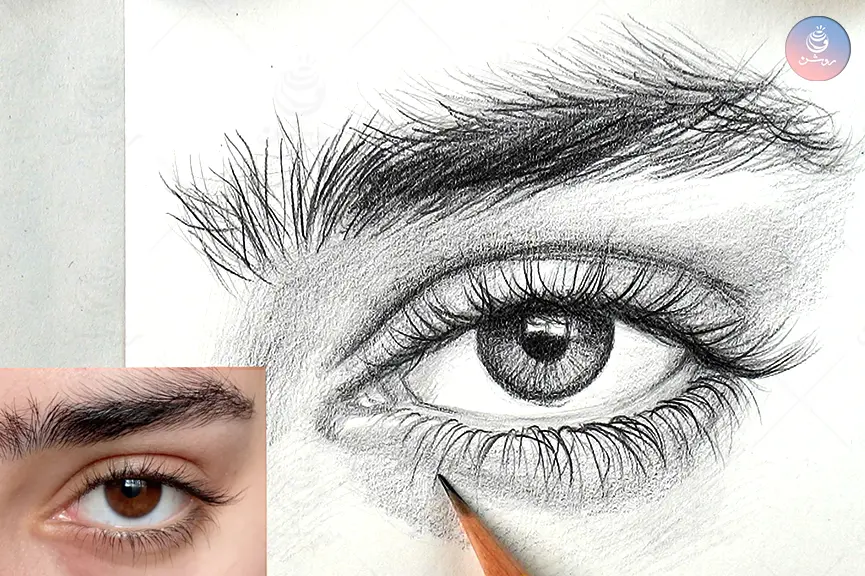طراحی چشم از روی عکس با مداد